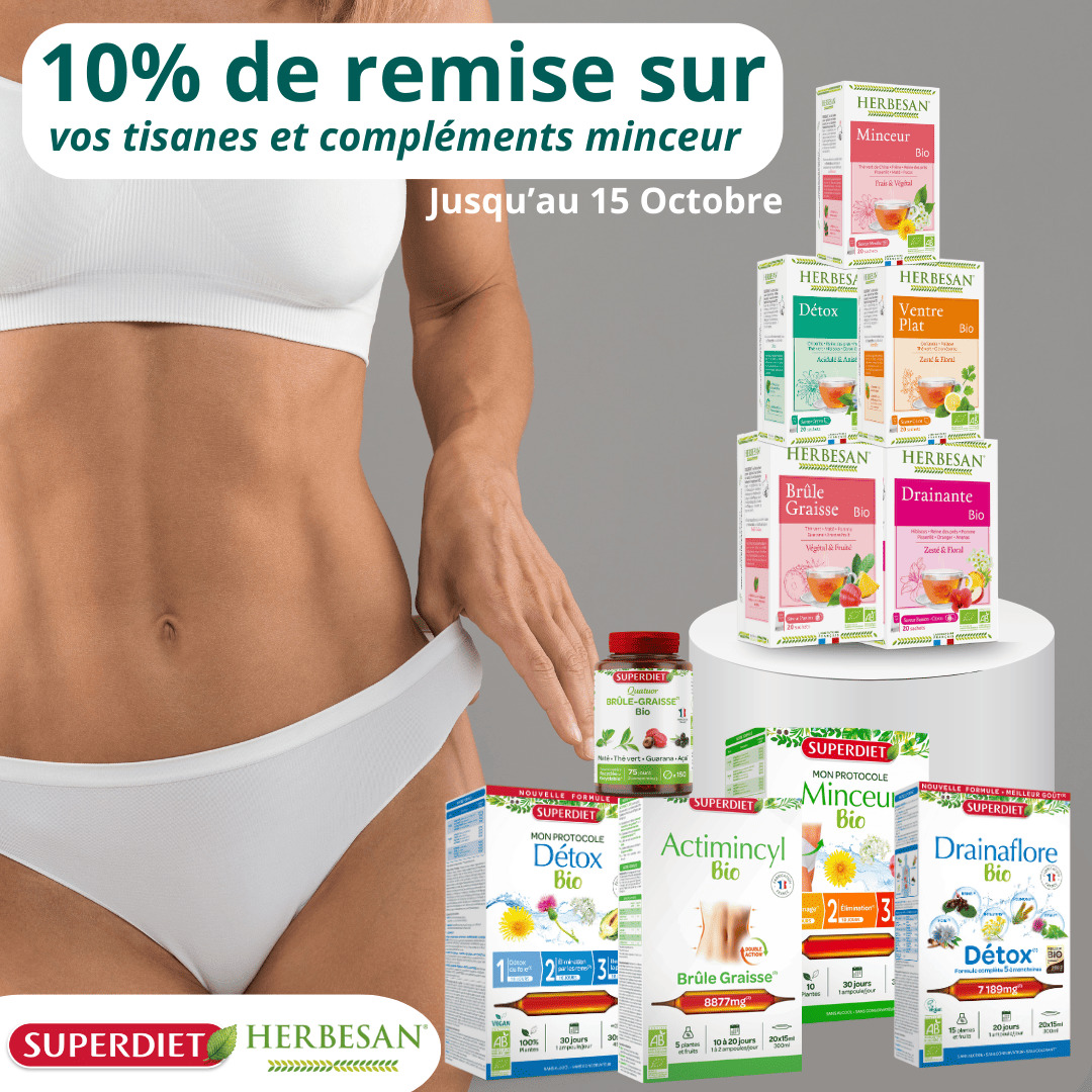 10% de remise sur<br />
vos tisanes et compléments minceur